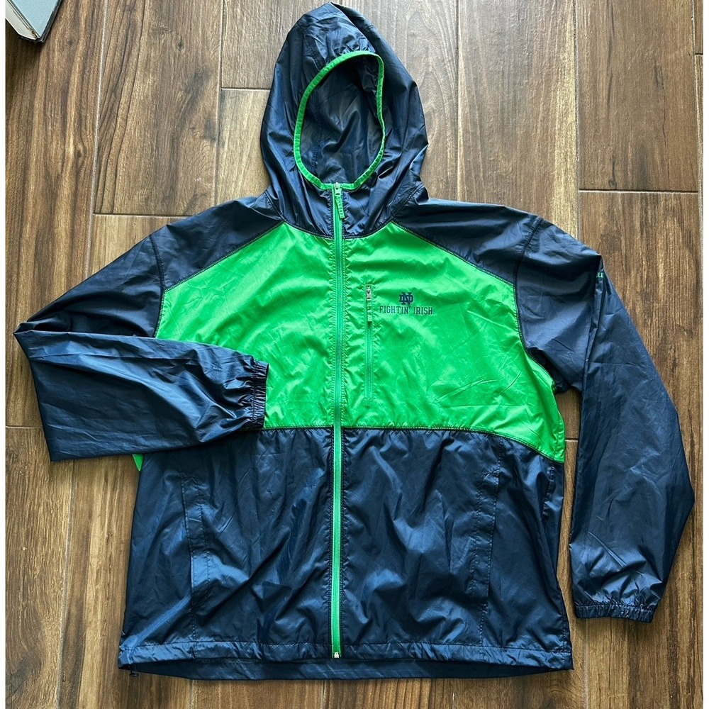 Columbia Notre Dame Fighting Irish Windbreaker Jacket Mens XXL Navy Green KM0089